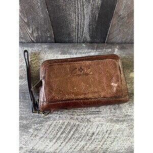 Patricia Nash Zip Around Wristlet Wallet Brown Distressed Leather